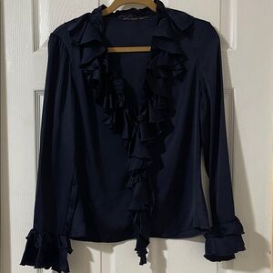 Tory Burch Midnight Blue Ruffle Blouse